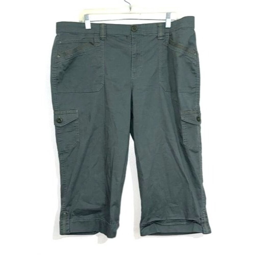 Gloria Vanderbilt Womens Cargo Capri Pants Size 18 Gray Cotton Blend